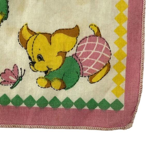 Vintage Handkerchief Mid Century 1950s Puppy Patchwork Pink Cotton Square 8x8 In - Picture 4 of 4